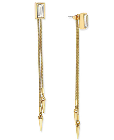 ABS by Allen Schwartz Rectangular Crystal Long Chain Front and Back Earrings