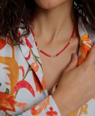 Gold-Tone Red Stone & Moonstone Statement Necklace, 16" + 2" extender