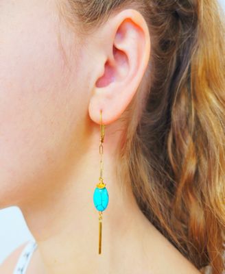 Women's Bar Drop Earrings with Turquoise Stones