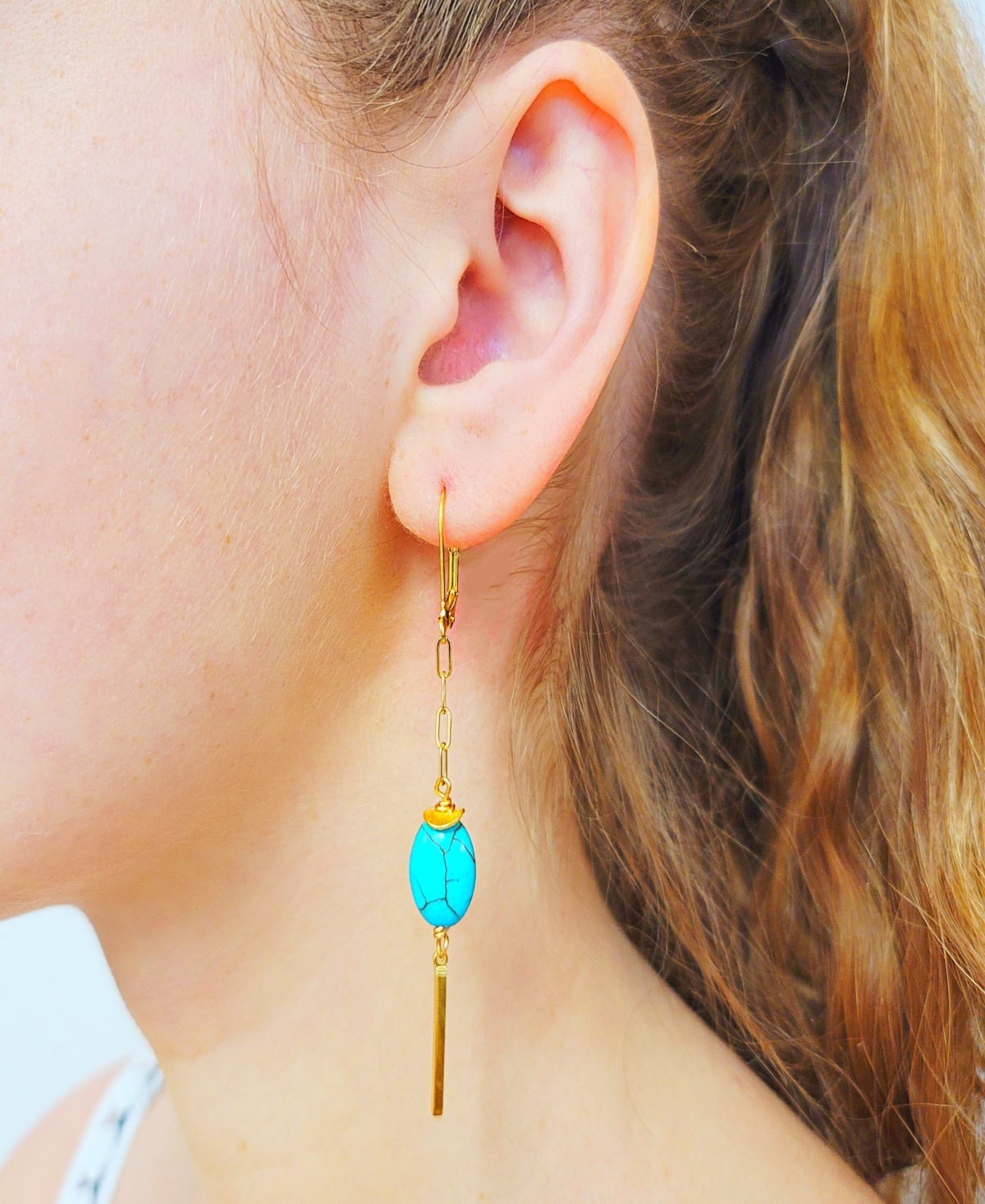 Women's Bar Drop Earrings with Turquoise Stones