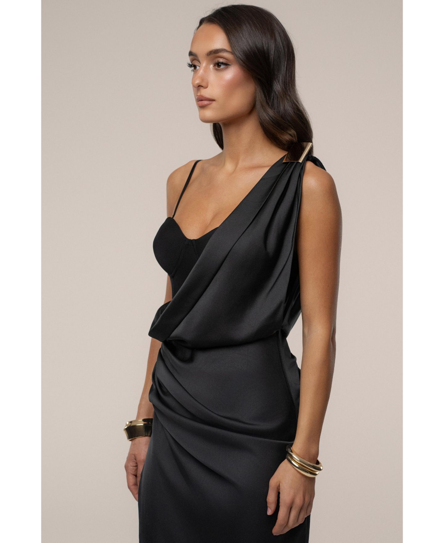 Женское платье JLUXLABEL Draped Radiance Maxi, цвет: Чёрный — фото 8