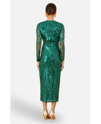 Women's Sequin Midi Long Sleeve Wrap Dress