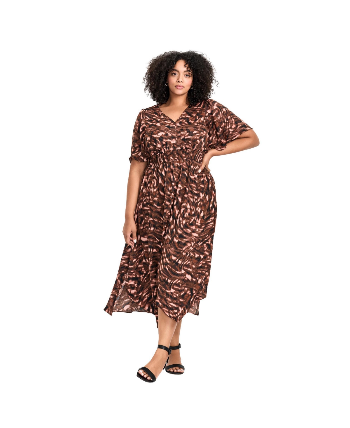 Avenue Women's Plus Aimee Sateen Flutter Sleeve Dress