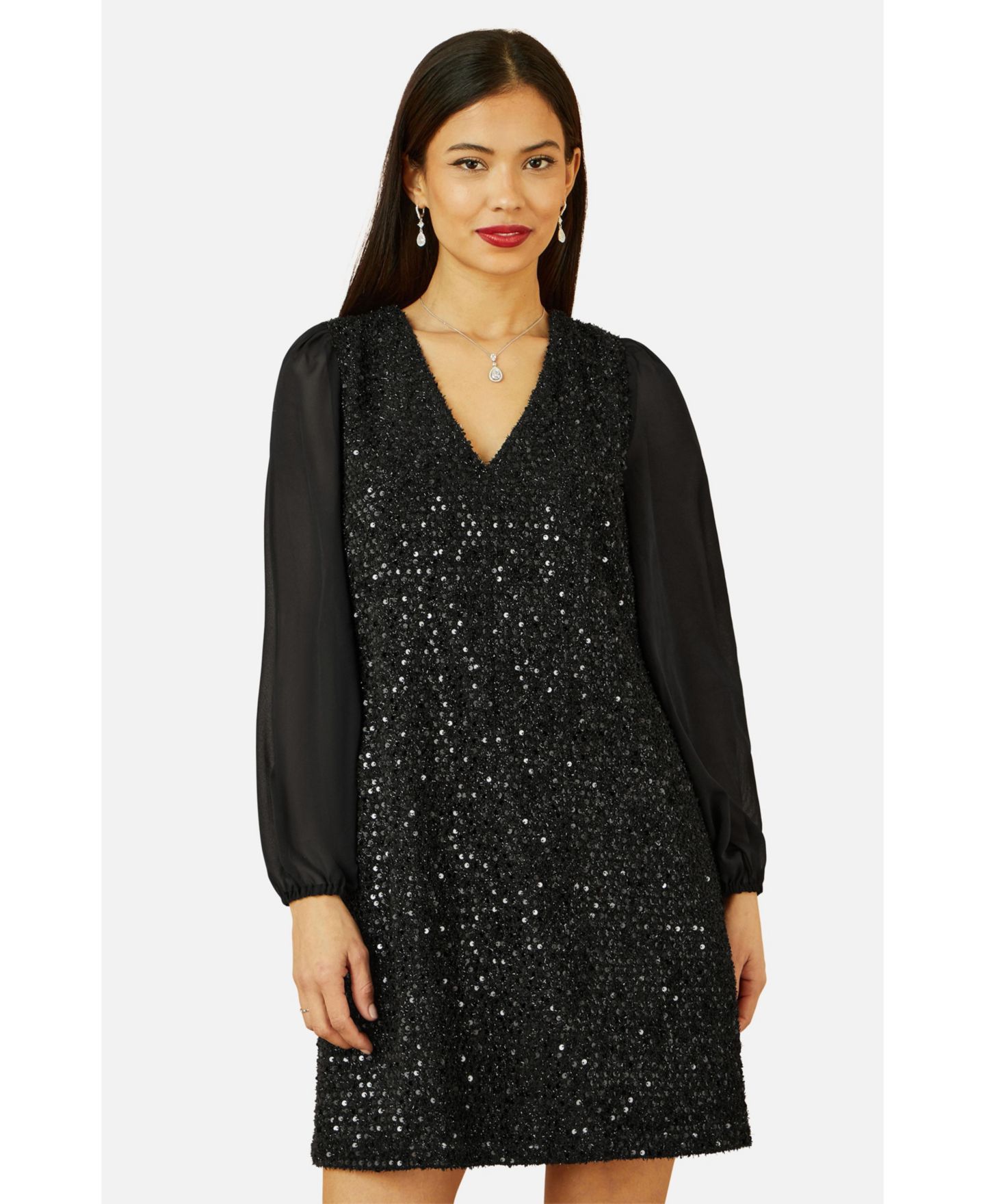 Женское платье Yumi Women'sSequin Tunic Dress With Tie Back, цвет: Чёрный — фото 7