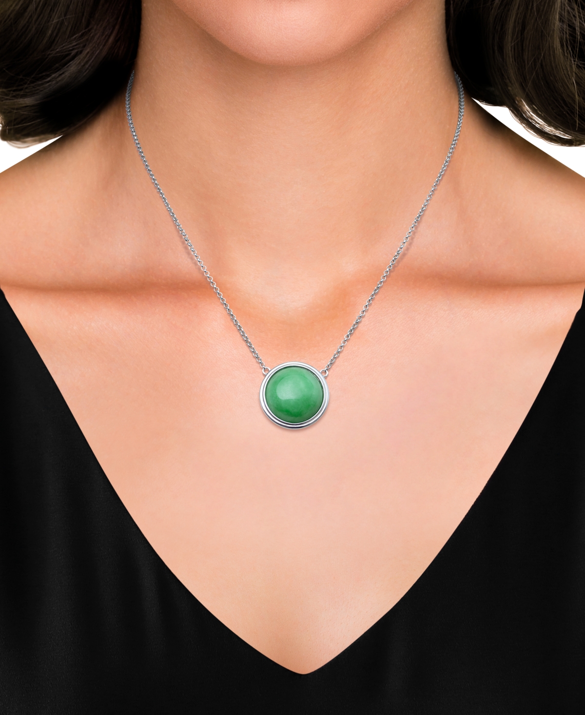 Macy's Dyed Jade Disc Shape Necklace In Sterling Silver In Silver