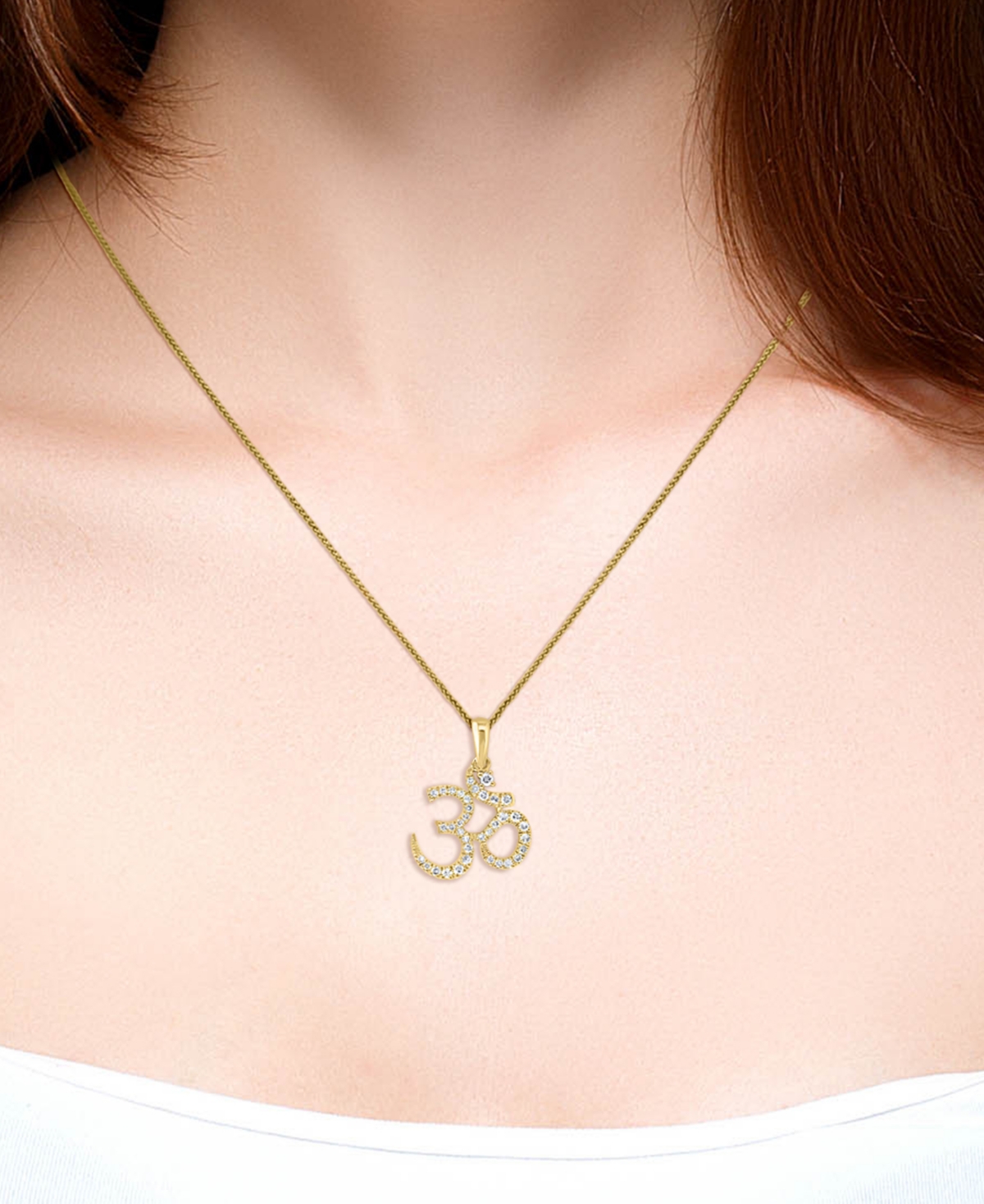 Diamond Om 18" Pendant Necklace (1/6 ct. t.w.) in 14k White or Yellow Gold