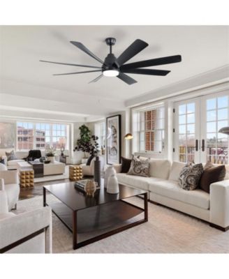 72-inch Classic Matte Black 8-Blade Ceiling Fan With Remote Control and Light kit