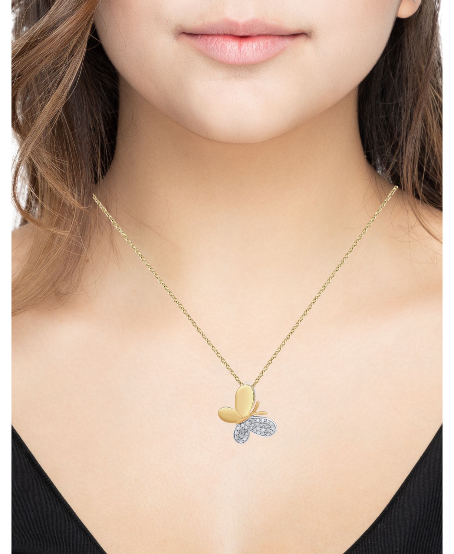 Diamond Butterfly Pendant Necklace (1/10 ct. t.w.) in Sterling Silver (also in 14k Gold-Plated Sterling Silver)