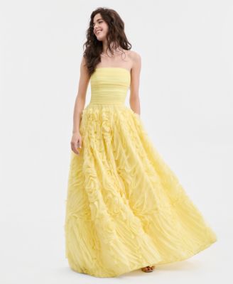 Juniors' Ruffled Rosette Strapless Ball Gown, Created for Macy's