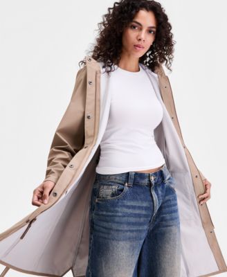 Women's Curve Hooded Belted Waterproof Raincoat