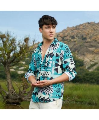Men's Sea Green Abstract Imprint Shirt