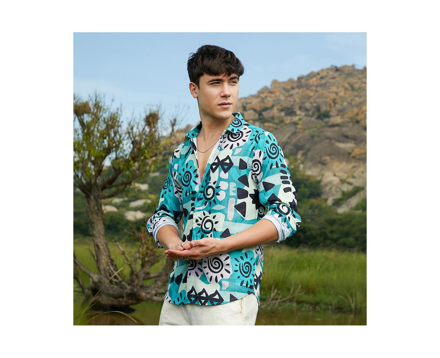 Men's Sea Green Abstract Imprint Shirt