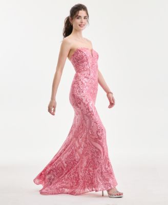 Juniors' Sweetheart-Neck Strapless Sequin Gown 