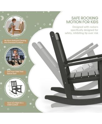 3-Piece Kids Outdoor Rocking Chairs Set With Kids Square Side Table