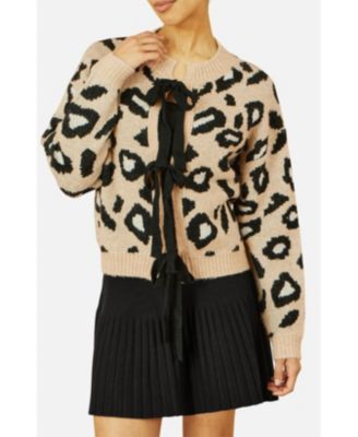 Women's Animal Print Intarsia Tie Front Cardigan