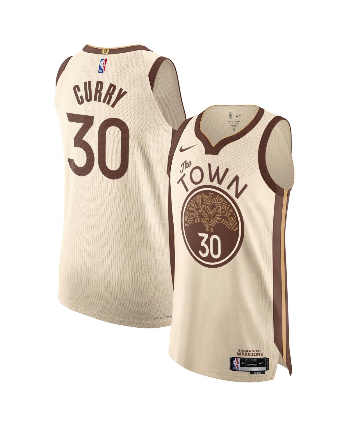Мужская и женская майка Stephen Curry Tan Golden State Warriors 2025/26 City Edition Authentic из натуральной кожи.