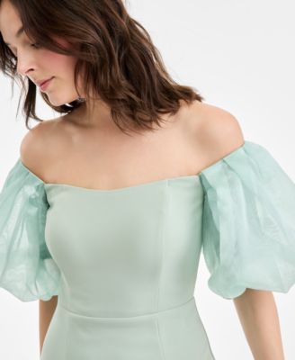 Women's Off-The-Shoulder Organza Puff-Sleeve Gown