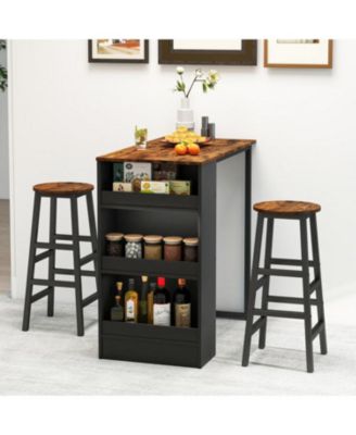 3 Pieces Bar Table Set with Storage