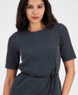 Women's Elbow-Sleeve Tie-Waist Midi Dress