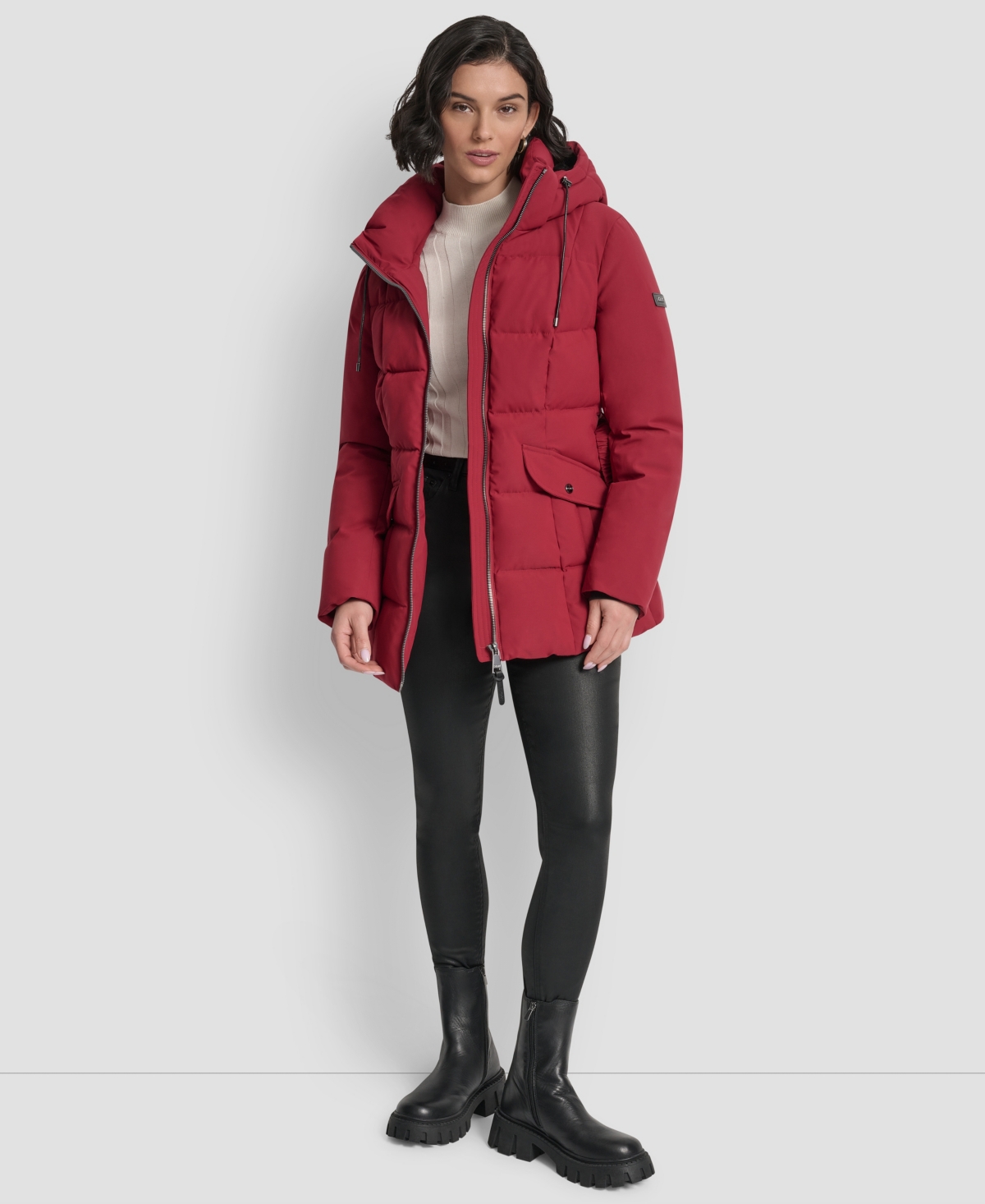 Dkny Women's Belted Hooded Puffer Coat In Red