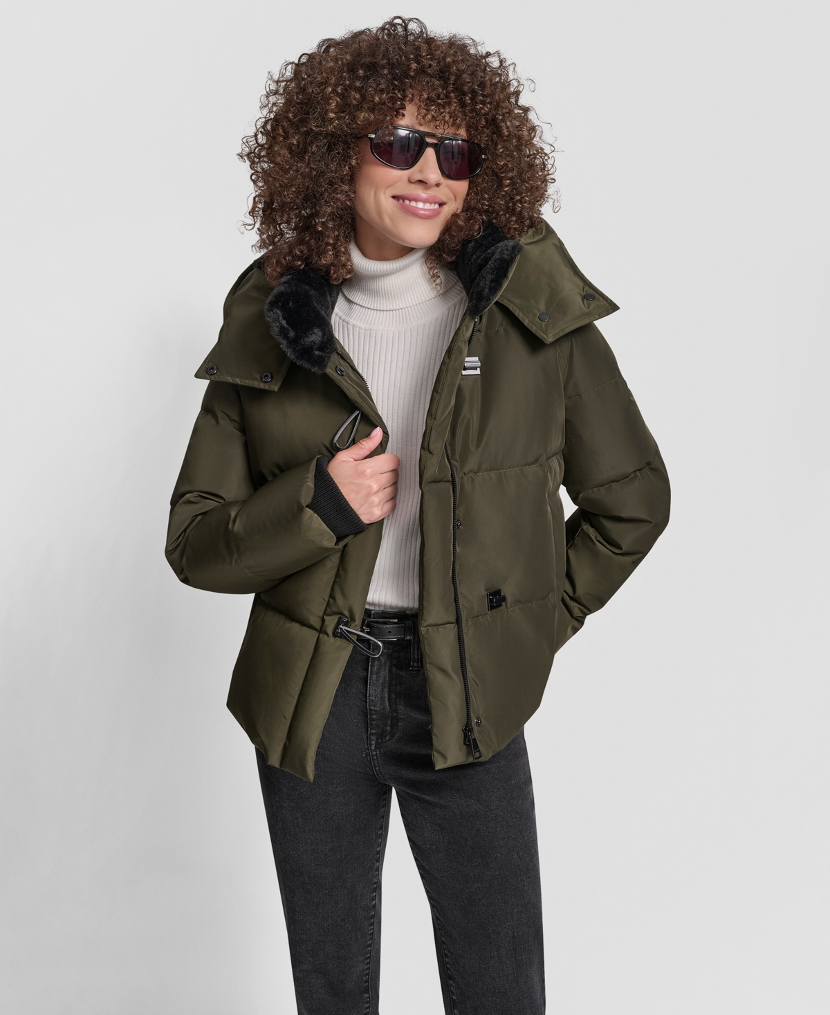 Dkny Women's Shirt Toggle Hooded Puffer Coat