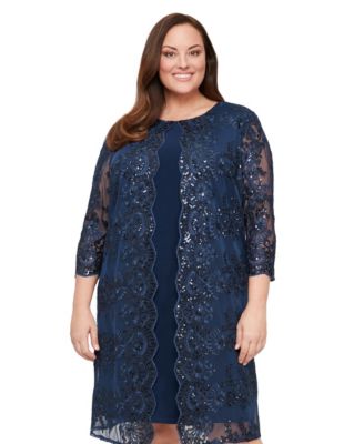 Plus Size Embroidered Crewneck Jacket Dress
