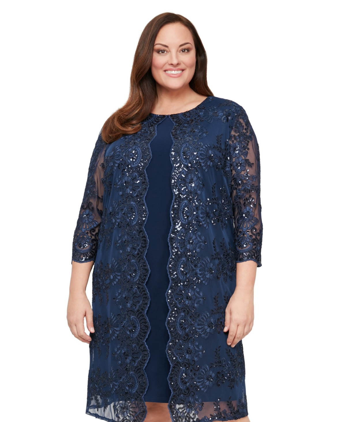 Alex Evenings Plus Embroidered Crew Neck Jacket Dress