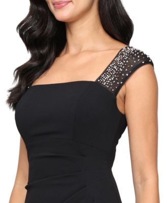 Petite Studded-Strap Waterfall-Ruffle Evening Gown