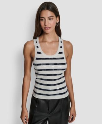 Women's Sleeveless Sequin & Stripe Scoop Neck Tank Top