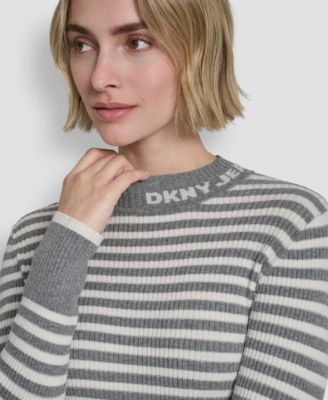 Women's Long-Sleeve Mock Neck Rib Striped Sweater