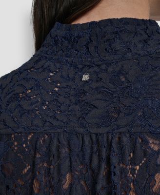Women's Lace Puff Sleeve Stand Collar Shirt