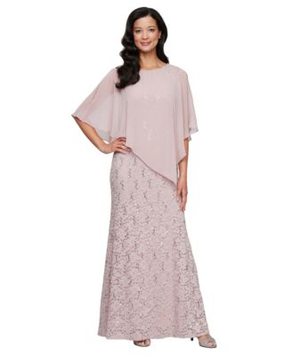 Petite Round-Neck Sequin Lace Cape Dress