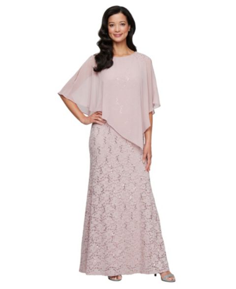 Женское платье SL Fashions Petite Round-Neck Sequin Lace Cape, цвет: Пудровый