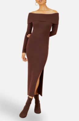 Women's Bardot Knitted Fitted Midi Dress