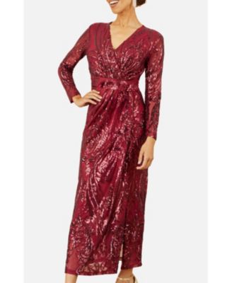 Women's Sequin Midi Long Sleeve Wrap Dress