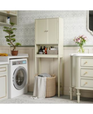 66'' Over the Toilet Storage Cabinet w/Fluted Doors Adjustable Shelf & Bottom Bar