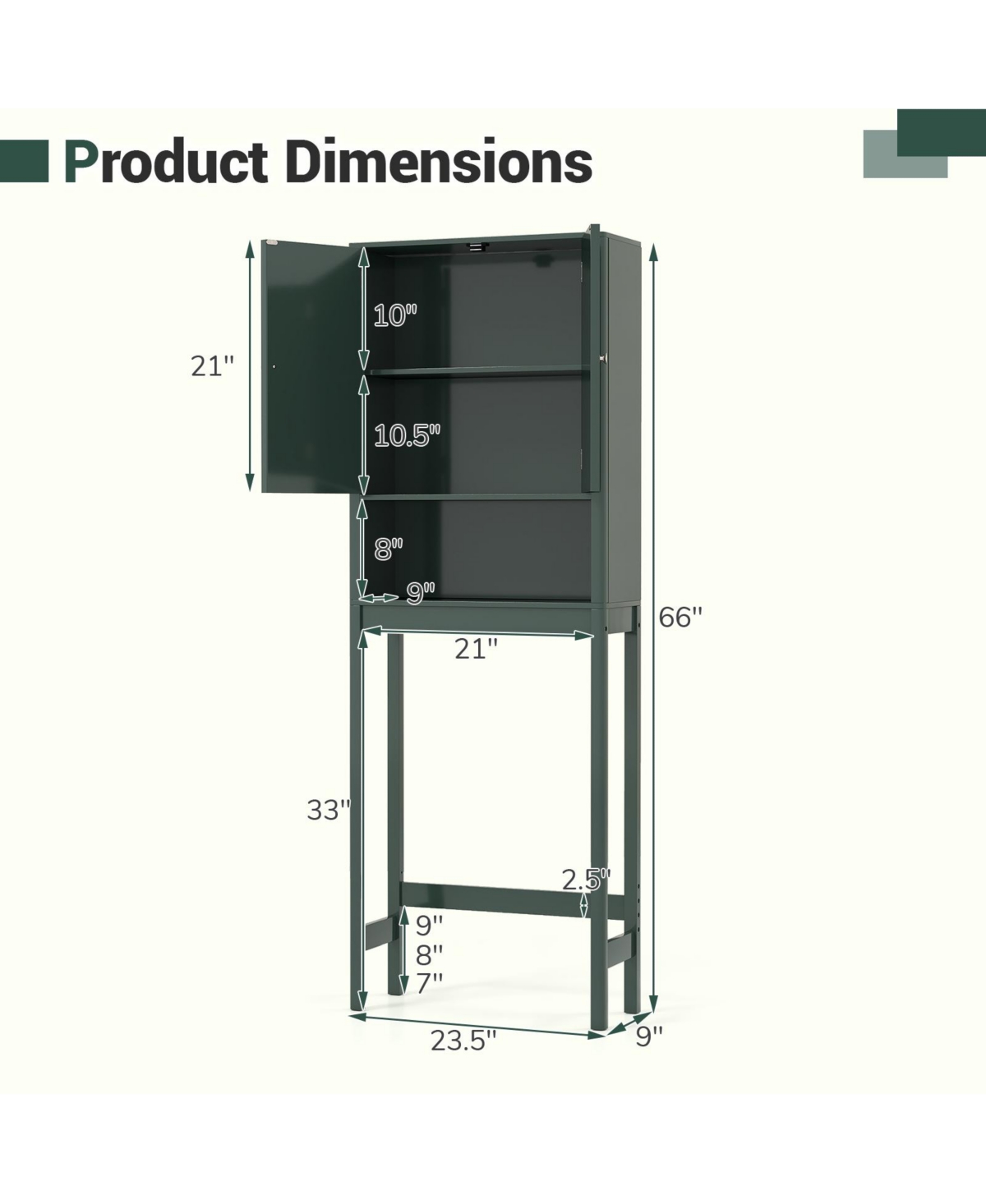 Gymax 66'' Over the Toilet Storage Cabinet w/Fluted Doors Adjustable Shelf & Bottom Bar