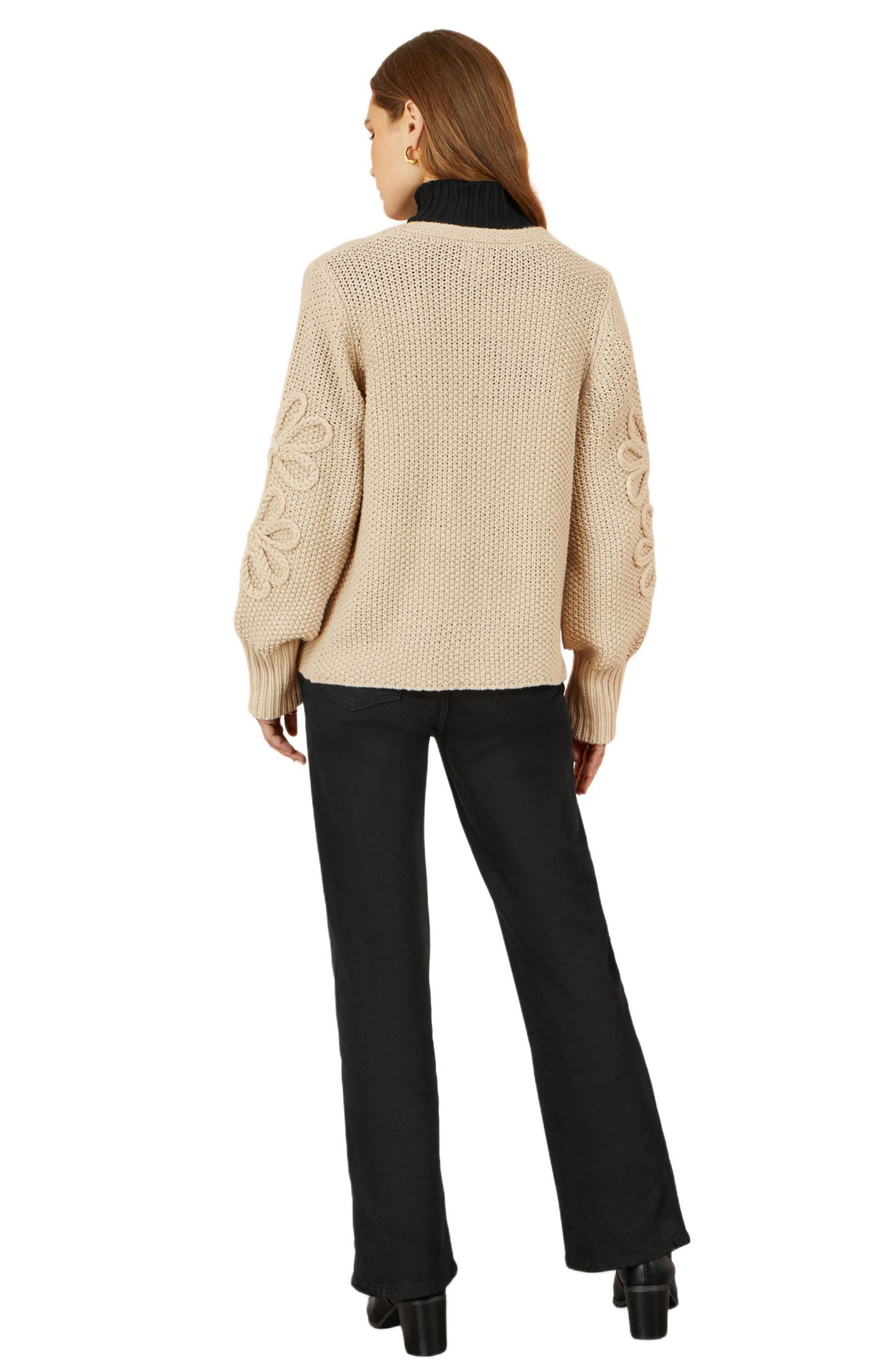 Женский кардиган Yumi Floral Sleeve Chunky Knit Open Front Long Cardigan, цвет: Бежевый — фото 3