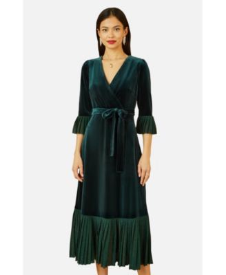 Women's Velvet Wrap V-Neck Midi Dress
