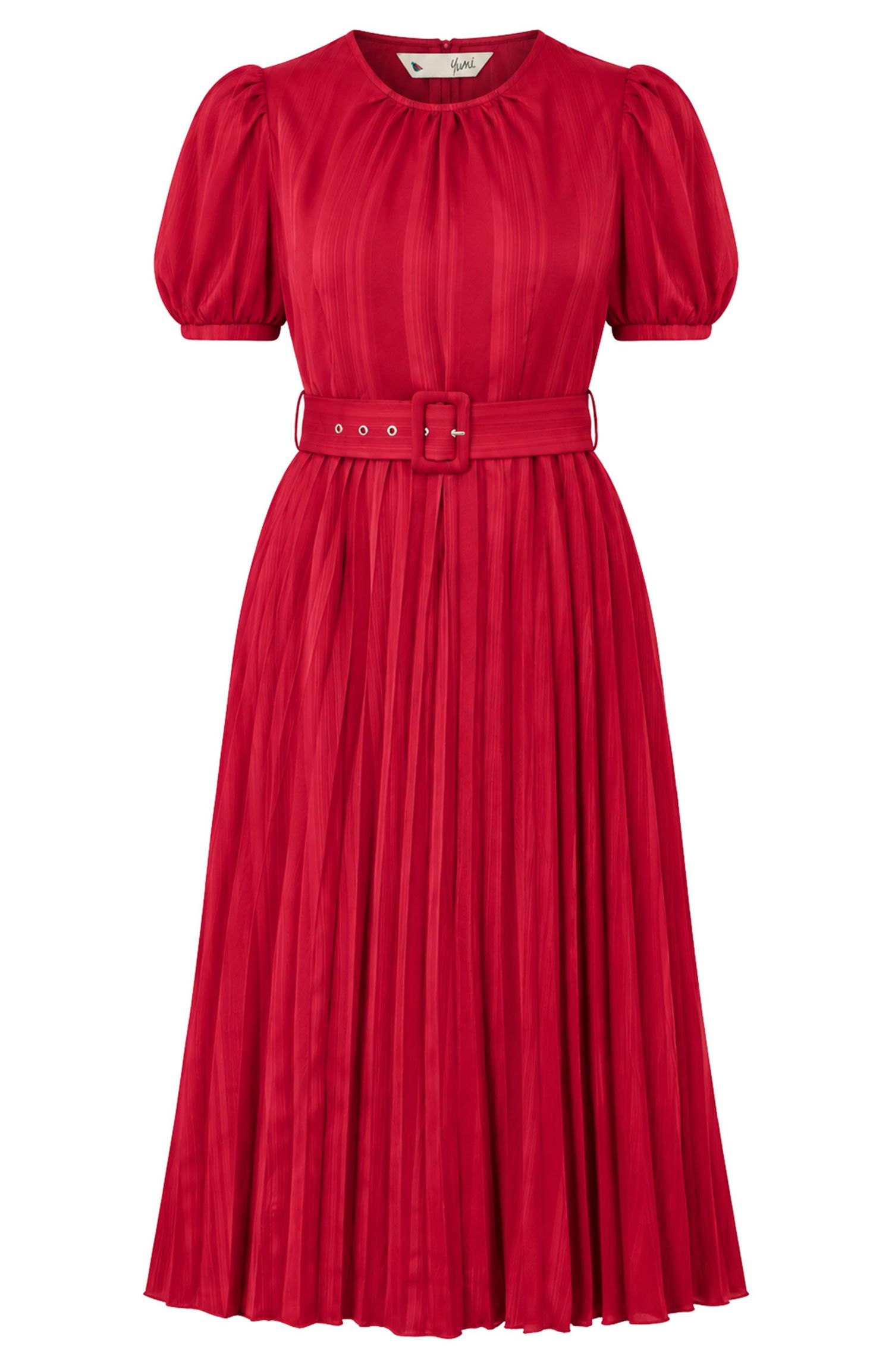 Women's Striped Satin Midi Dress Stylish Belted Partywear