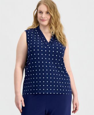 Plus Size Printed Triple-Pleat V-Neck Top