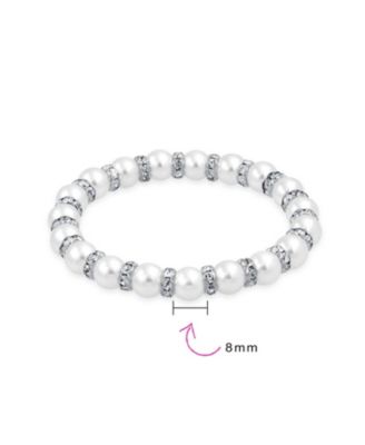 Set of 3 White Simulated Pearl Stretch Bracelets with Crystal Spacers