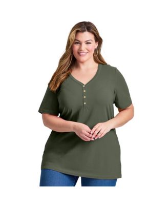 Women's Plus Size Short Sleeve Henley Tunic Top