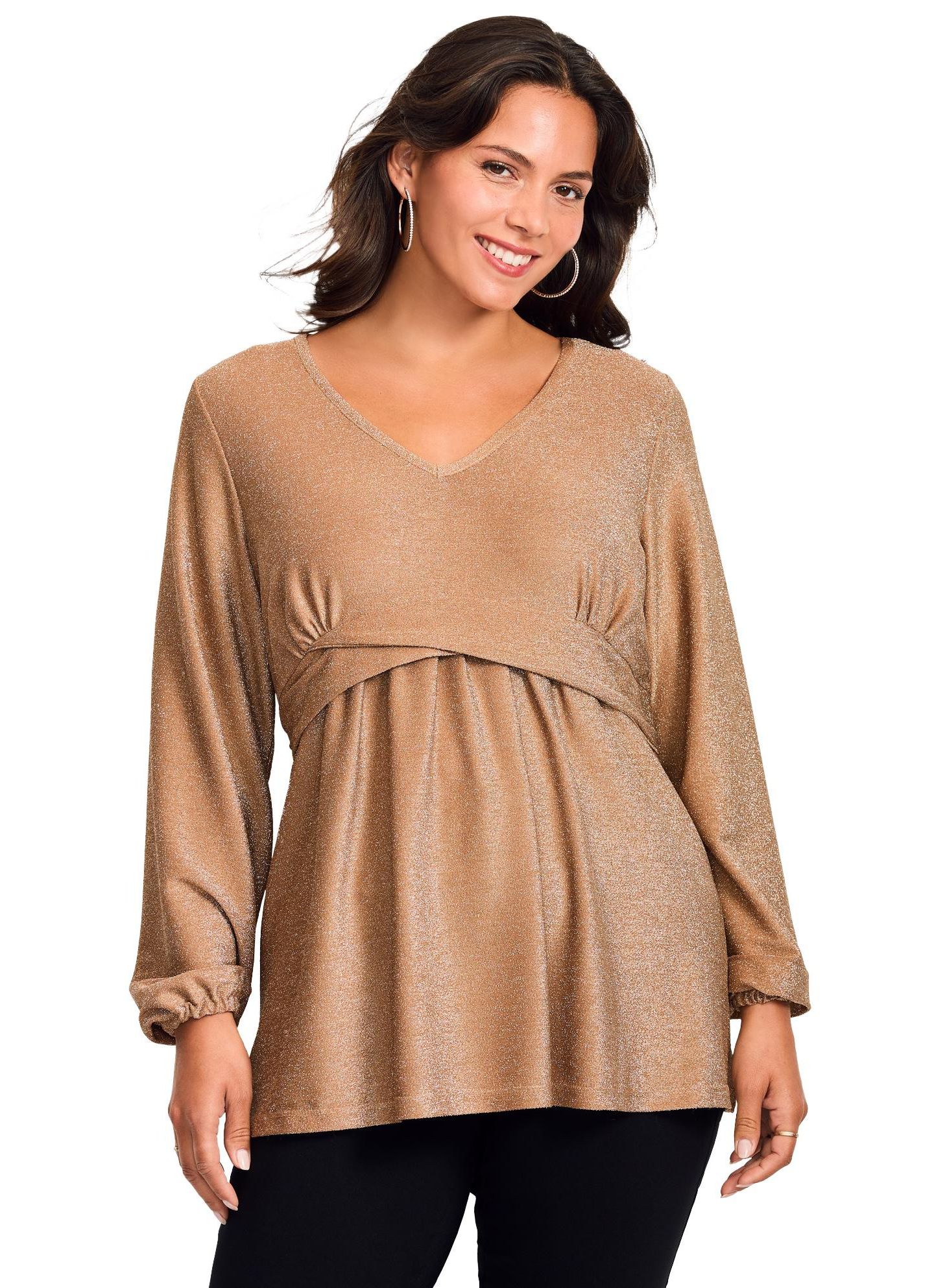 Женский топ Avenue Plus Size Peplum Shimmer, цвет: Золотой — фото 1