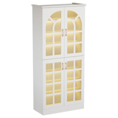 68.94" Tall Shoe Cabinet with Doors and Led Lights, 8-Tier Wooden Shoe Rack Organizer with Adjustable Shelves