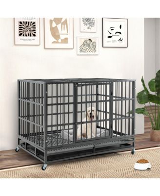 48'' Foldable Heavy-Duty Metal Dog Cage W/ Lockable Rolling Casters