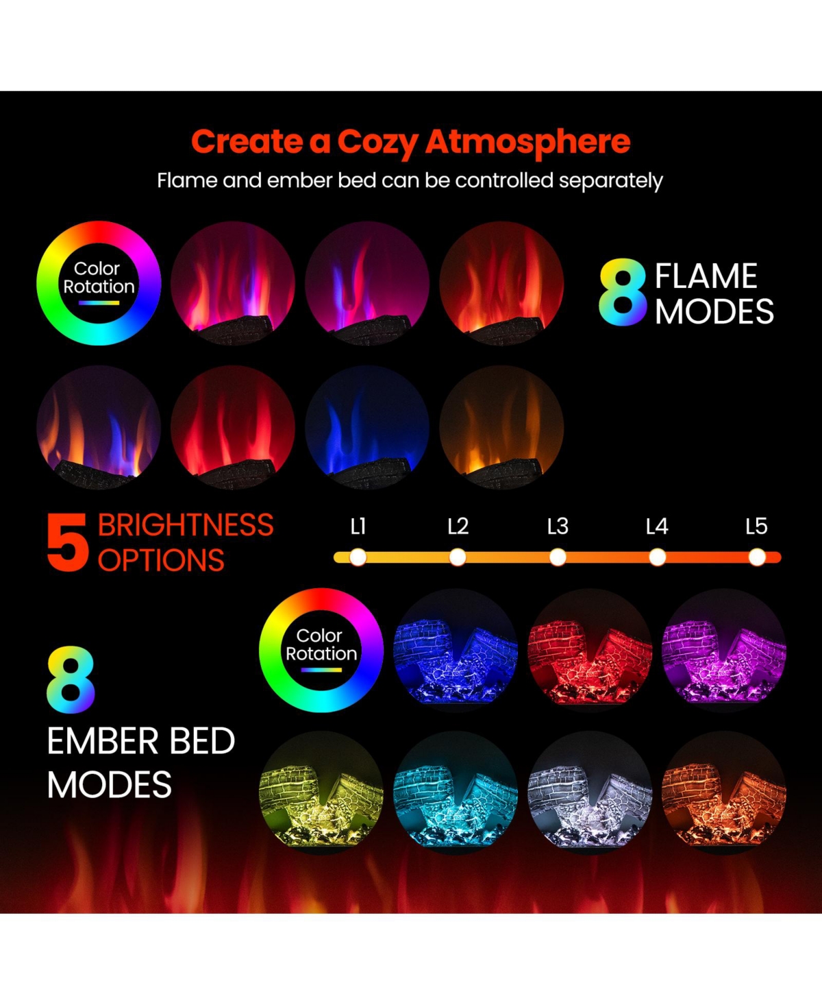 Sugift 36 Inch 3-Sided 1500W Electric Fireplace with 7-Color Flame