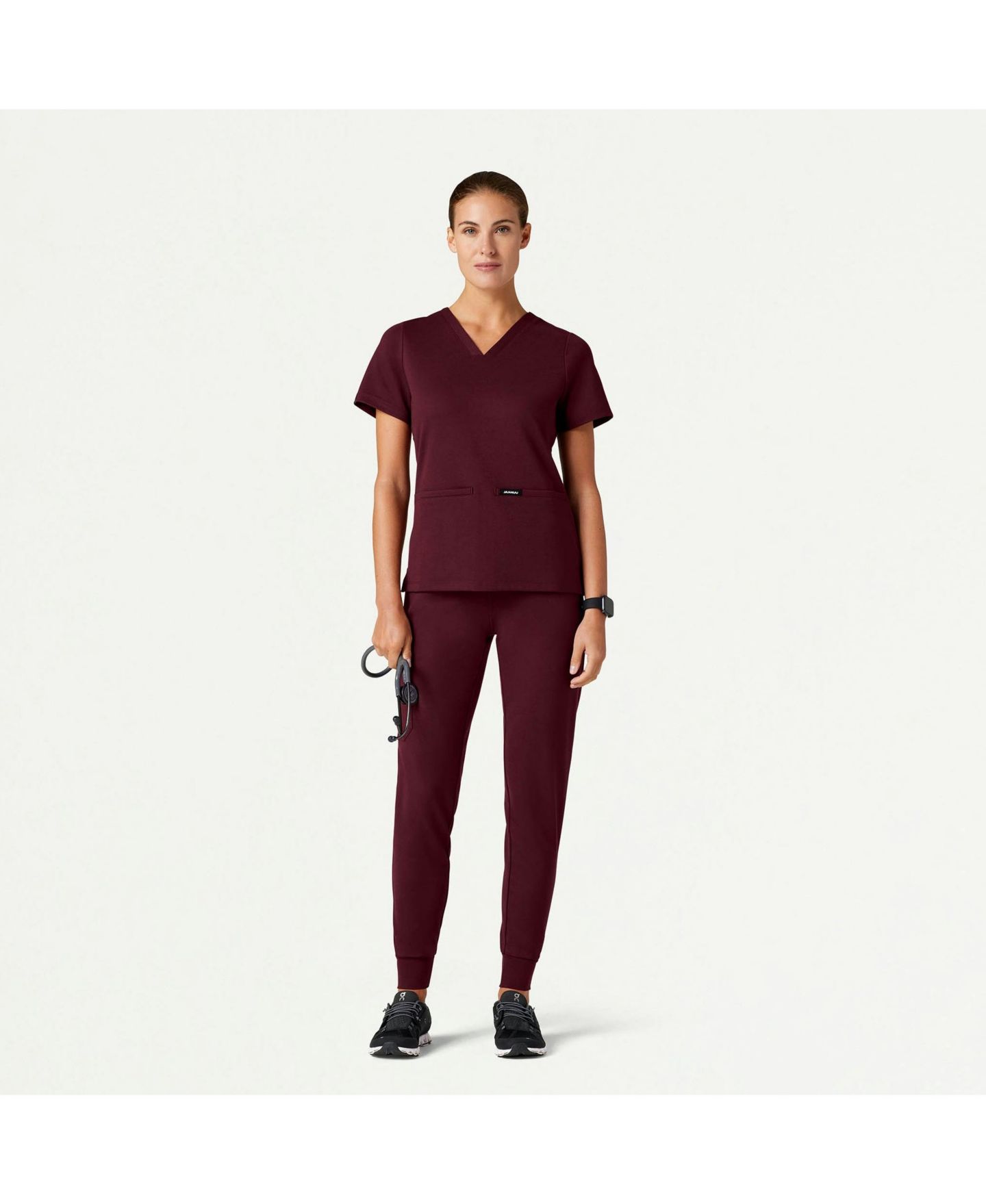 Женский топ Jaanuu Cesi 2-Pocket Slim Knit V-Neck Scrub, цвет: Бордовый — фото 3