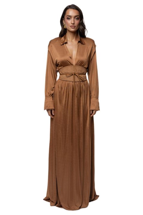 Женское платье JLUXLABEL High Line Collar Maxi, цвет: Бежевый