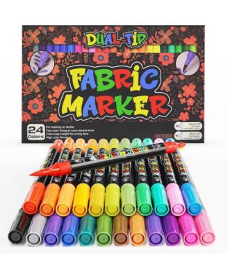 24 Colors Double Head Fabric Paint Pens, Permanent No-Bleed Markers for Artists and Kids, Ideal for Coloring and DIY Projects
